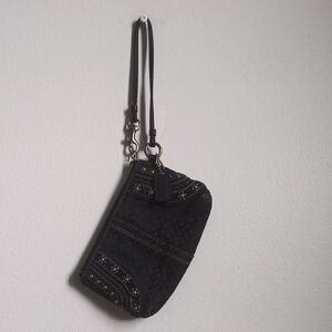 Coach Black Signature Wristlet with Stud Detailing